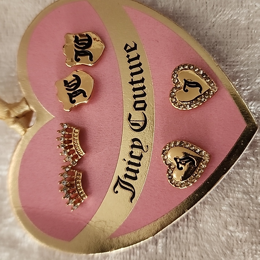 Nwt Juicy Couture 3 Pairs Of Earrings Crown Heart 40$